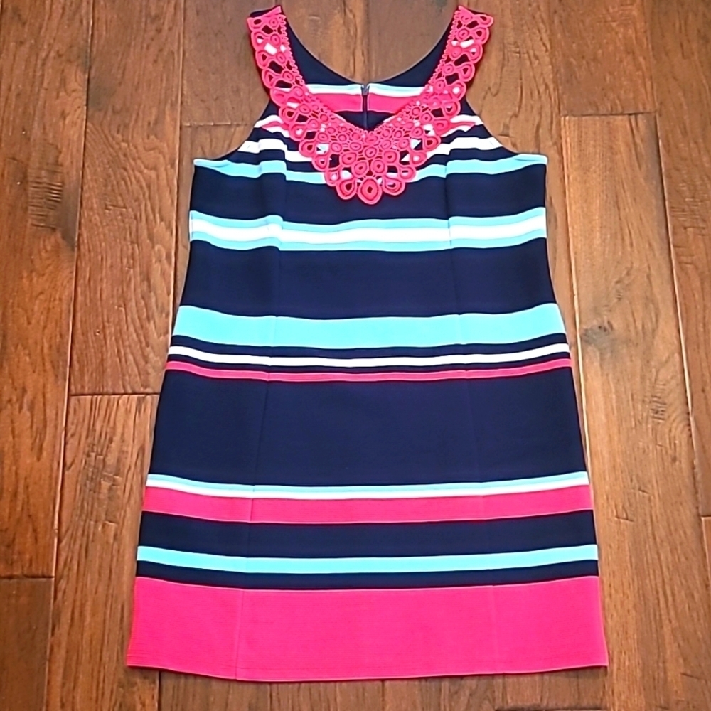 Crown & Ivy sleeveless striped ribbed dress with pink embroidery size Medium